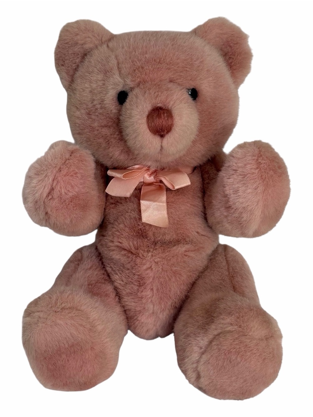 Dakin Vintage Pink Teddy Bear Plush Stuffed Animal With Pink Bow 1989
